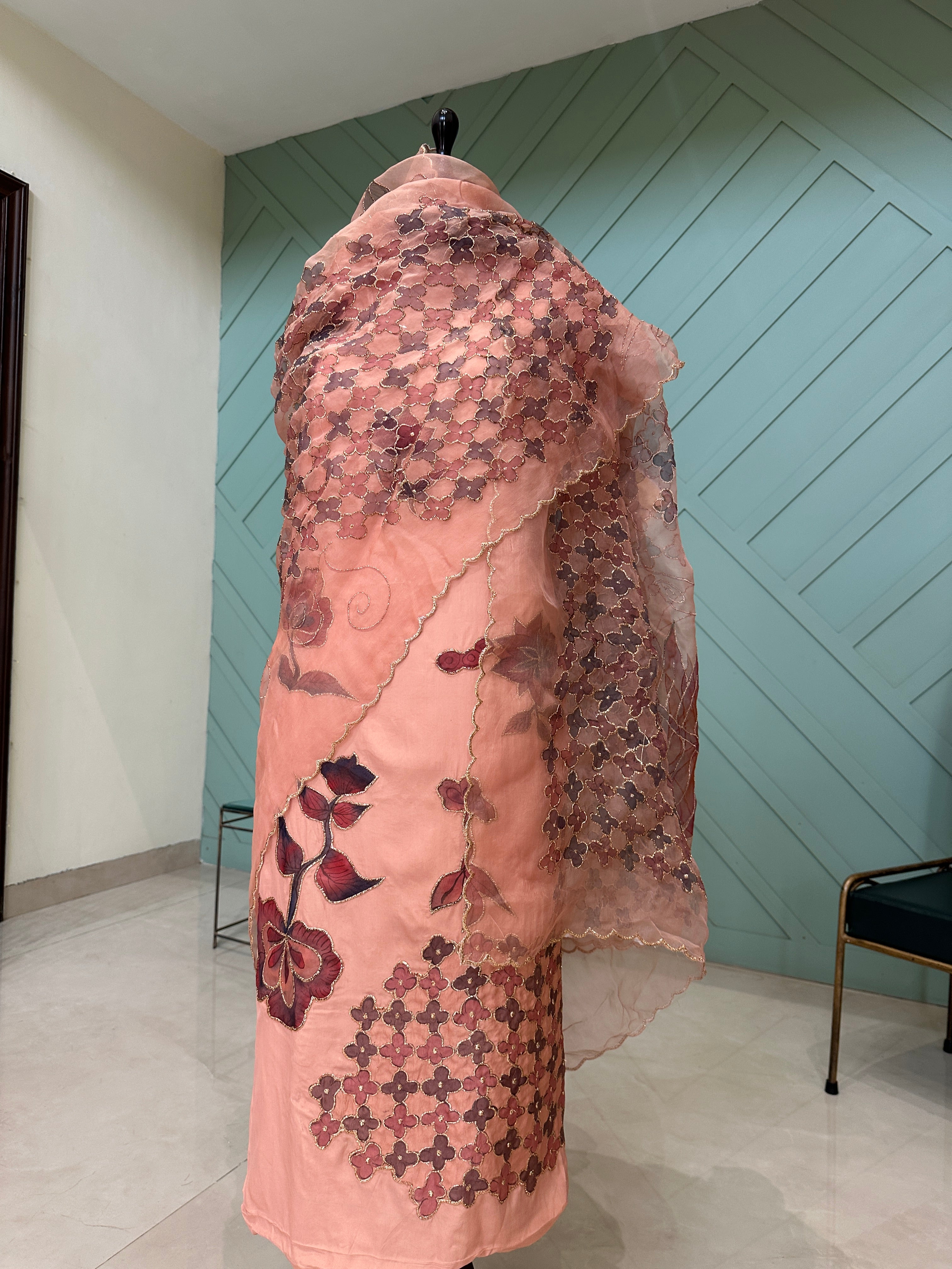 Coral Whisper unstitched 3 piece suit