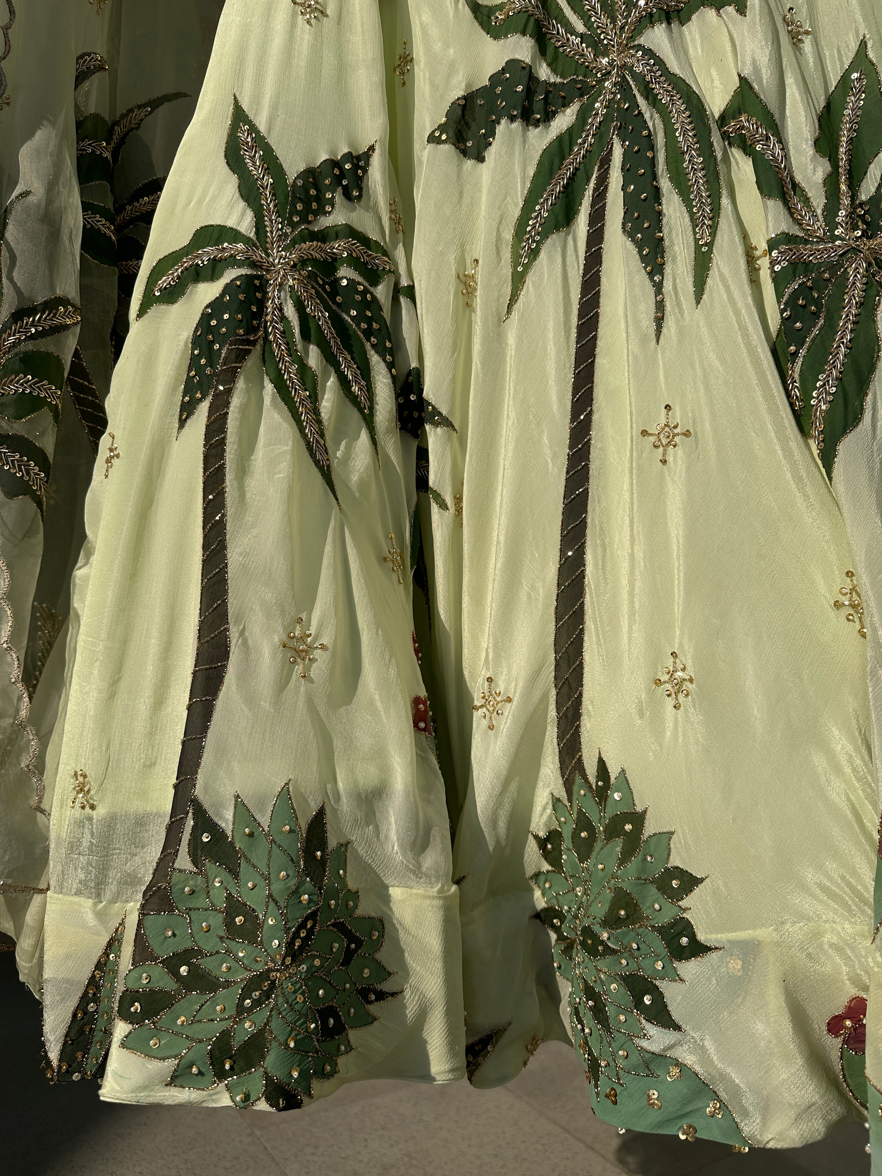 Palmé Handpainted Chiffon lehenga and blouse with Silkpainted organza dupatta