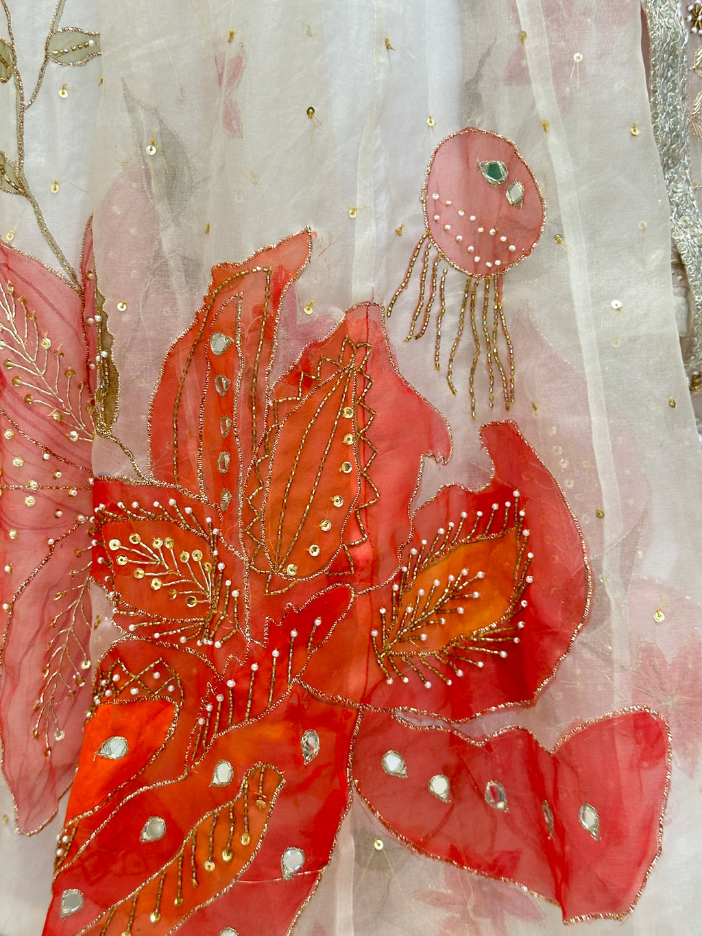 Meira Silkpainted Pure organza Lehenga blouse and dupatta set