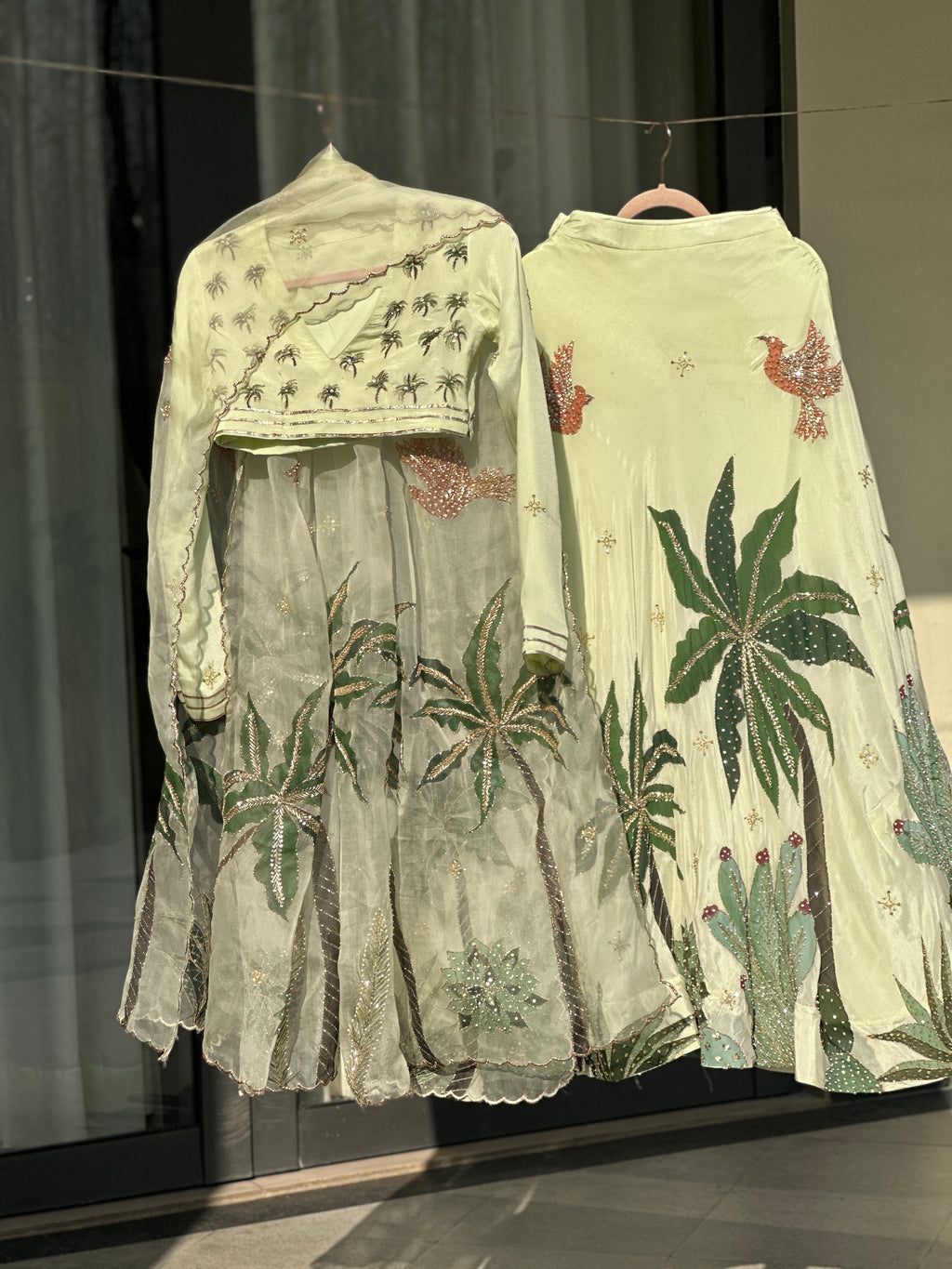 Palmé Handpainted Chiffon lehenga and blouse with Silkpainted organza dupatta