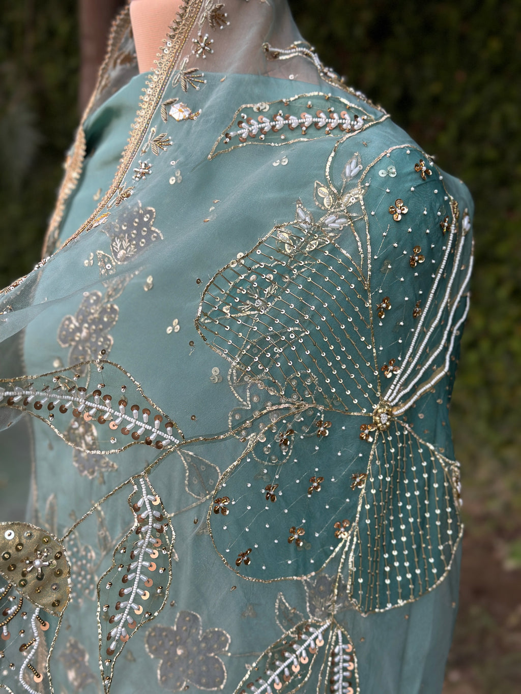 Powder Blue Silkpainted Embellished 3 piece Unstitched suit
