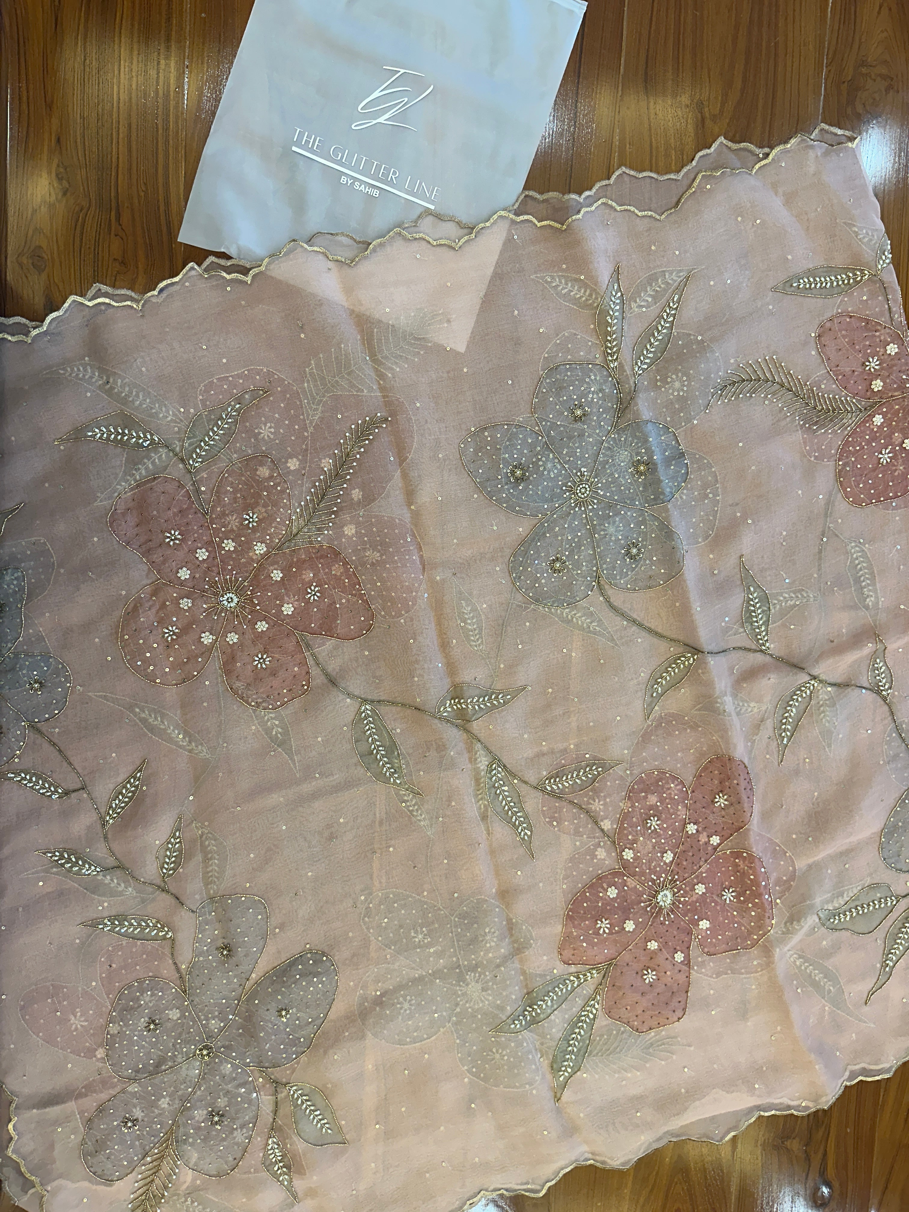 Blush Peach Silkpainted Pure organza dupatta