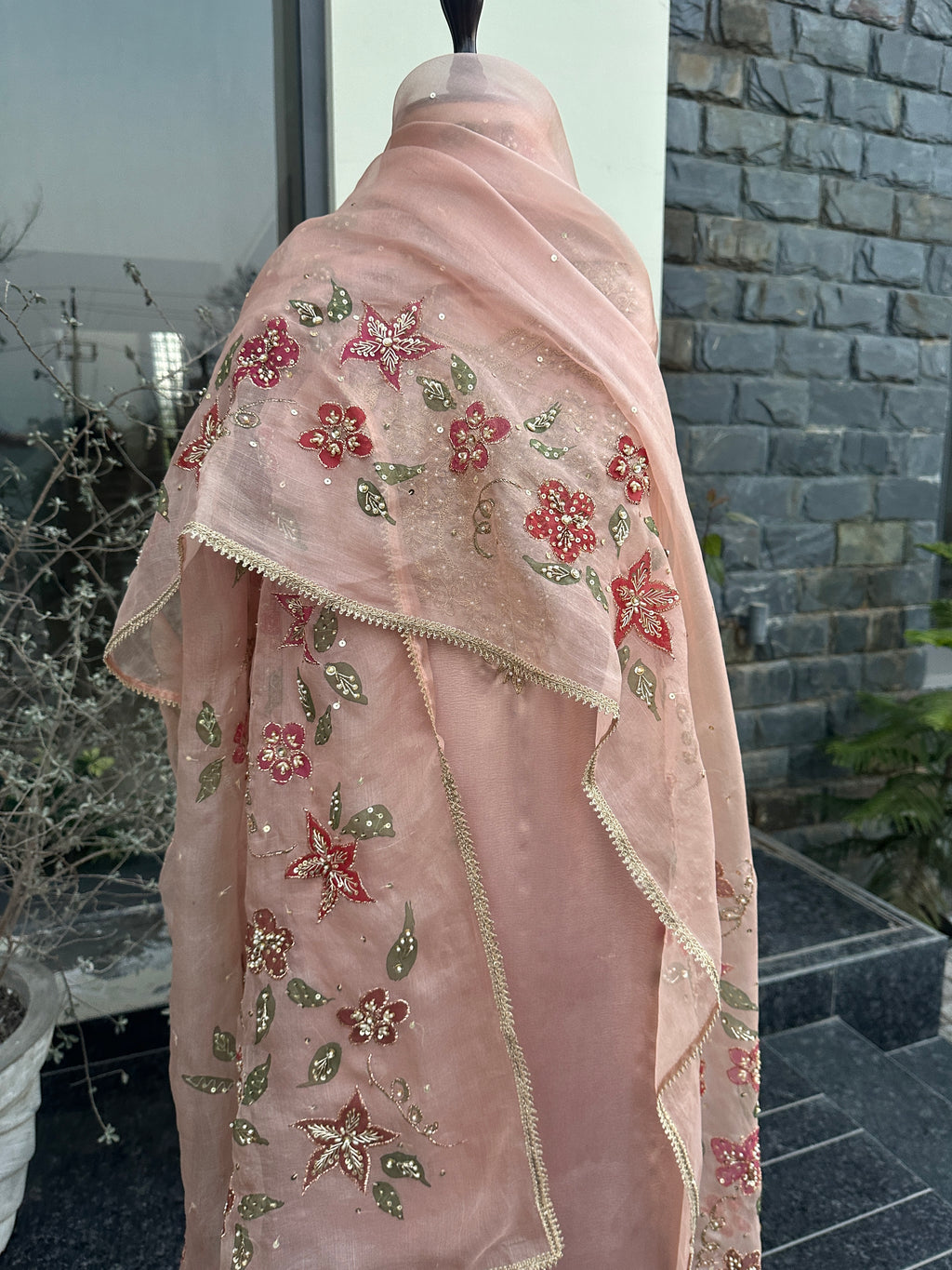 Noori Gul Handpainted Pure organ- dupatta 3 piece unstitched suit