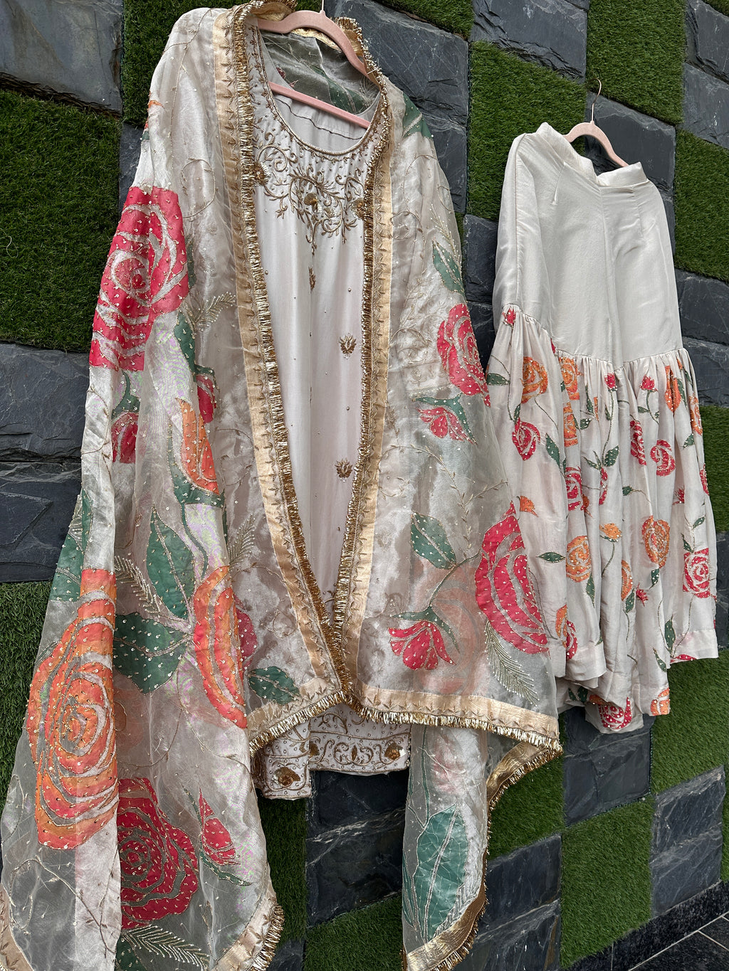 Ruhani Nikkah Handpainted 3 piece garara suit
