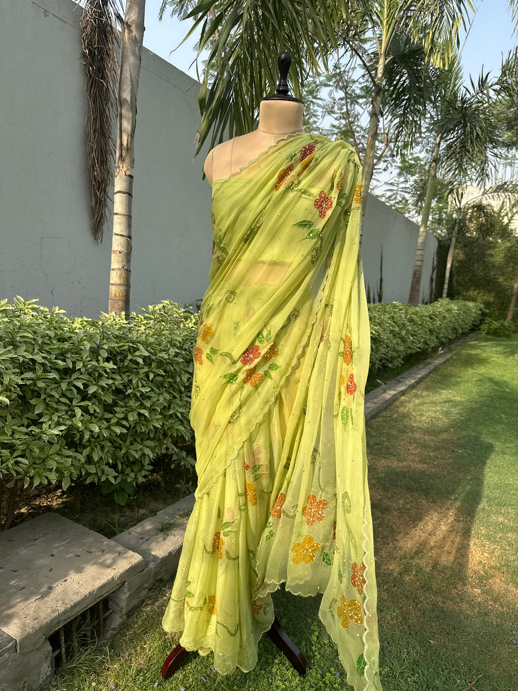 Meher Green Pure Chiffon saree