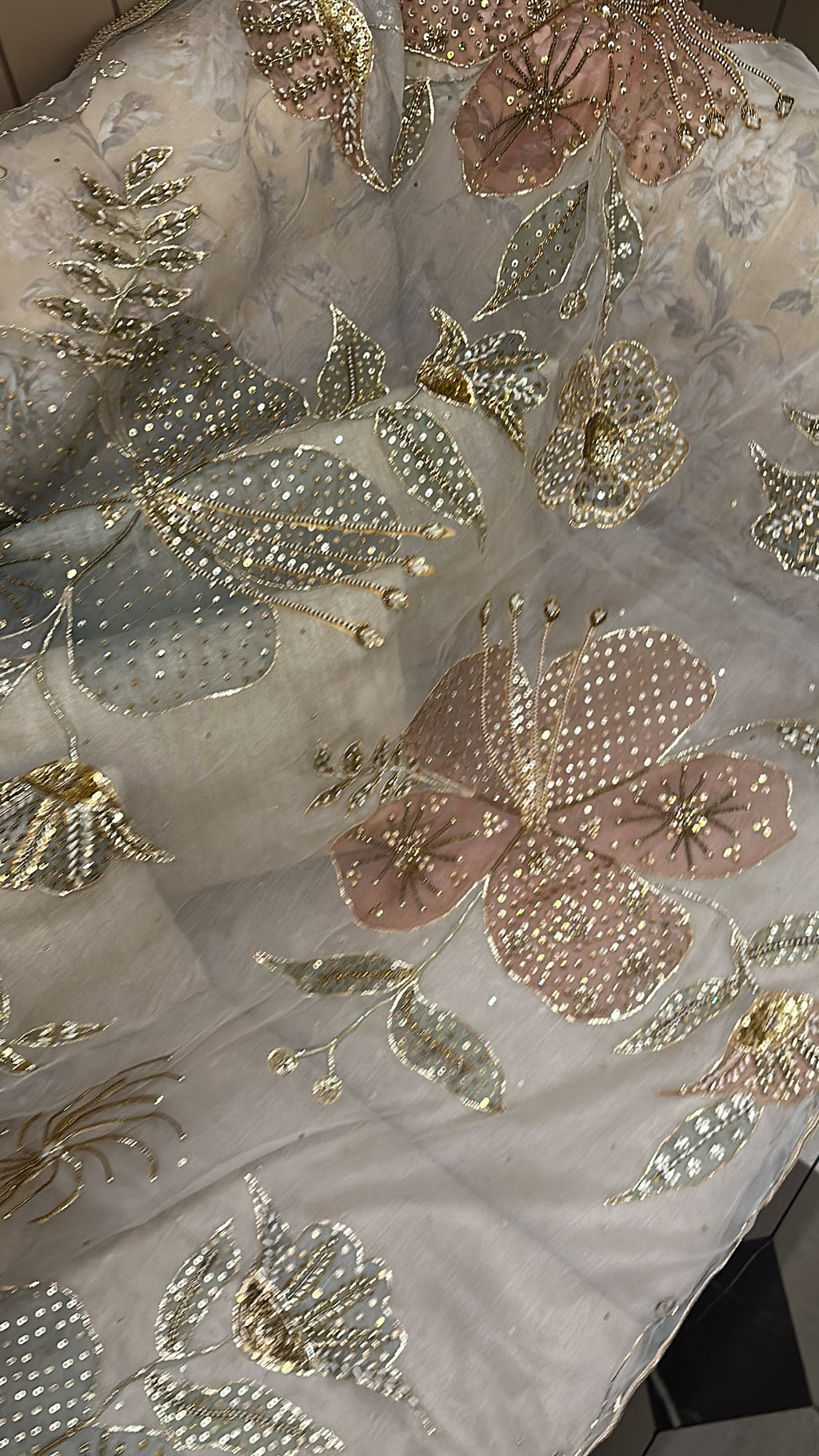 Ivory Silkpainted Pure organza dupatta