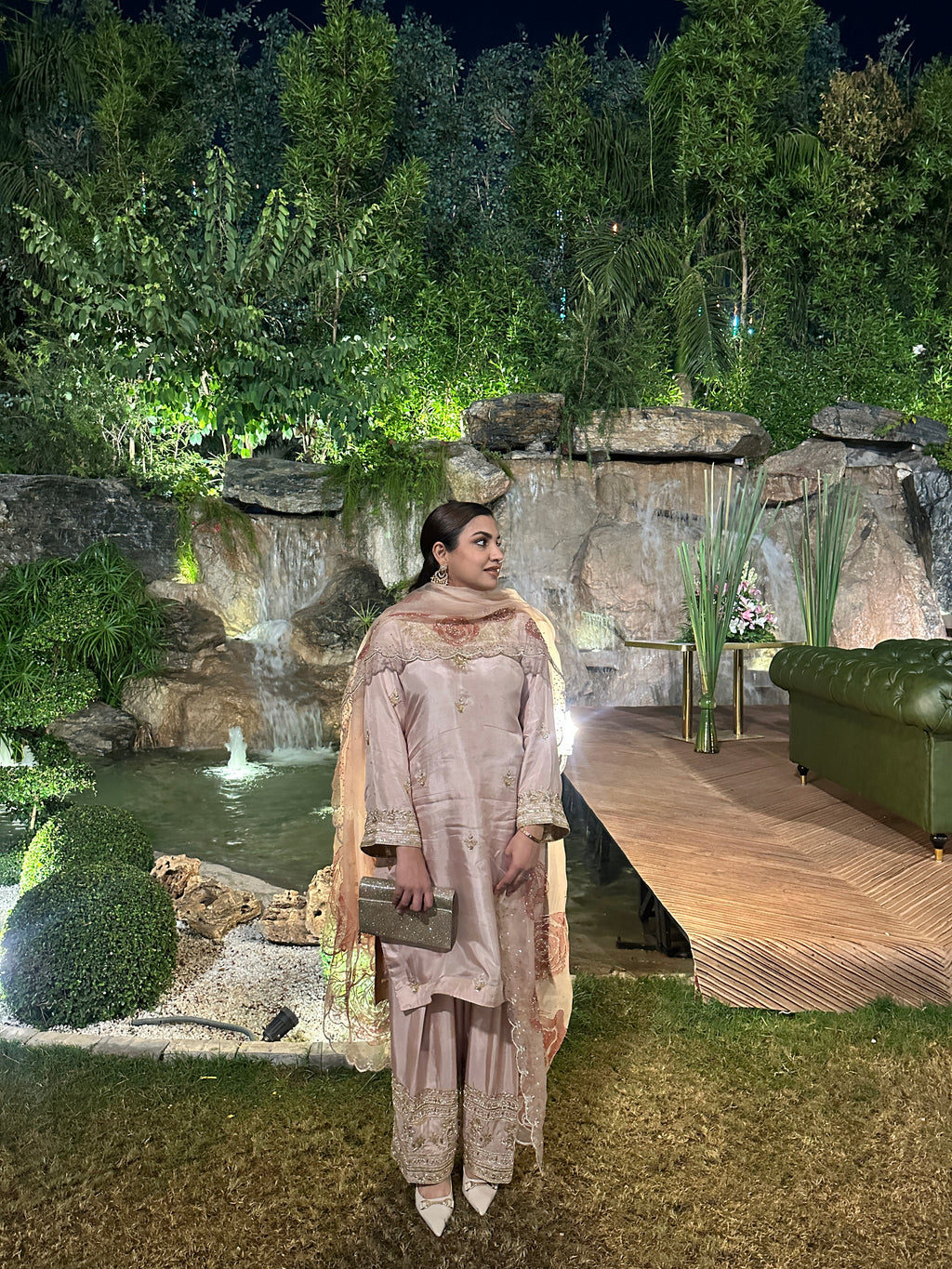 Gulrukh Rose Silk Handpainted Suit