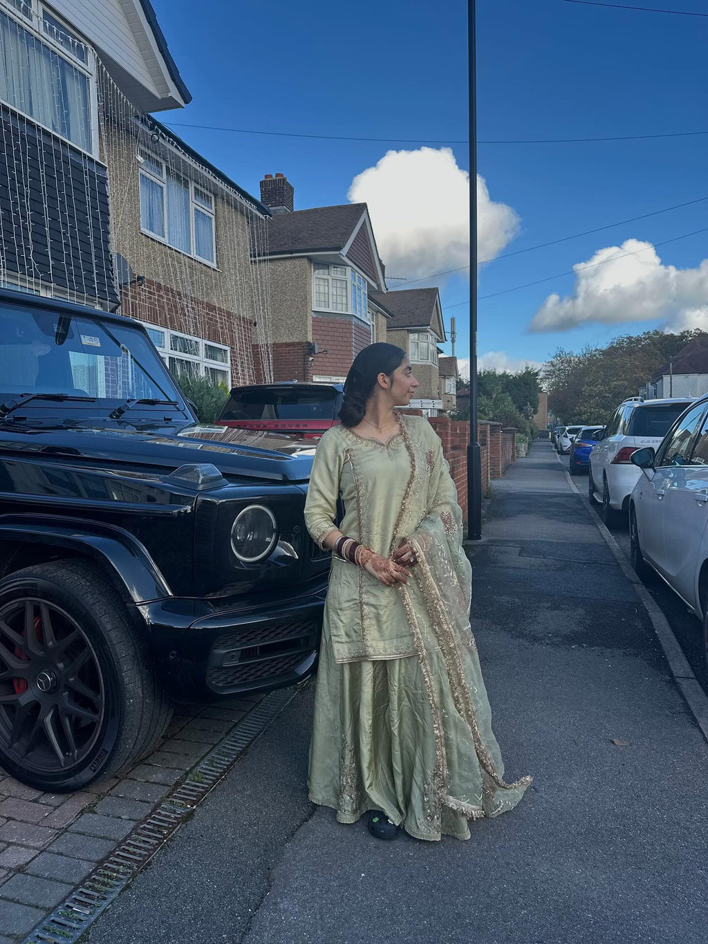 Sage green sharara 3 piece set