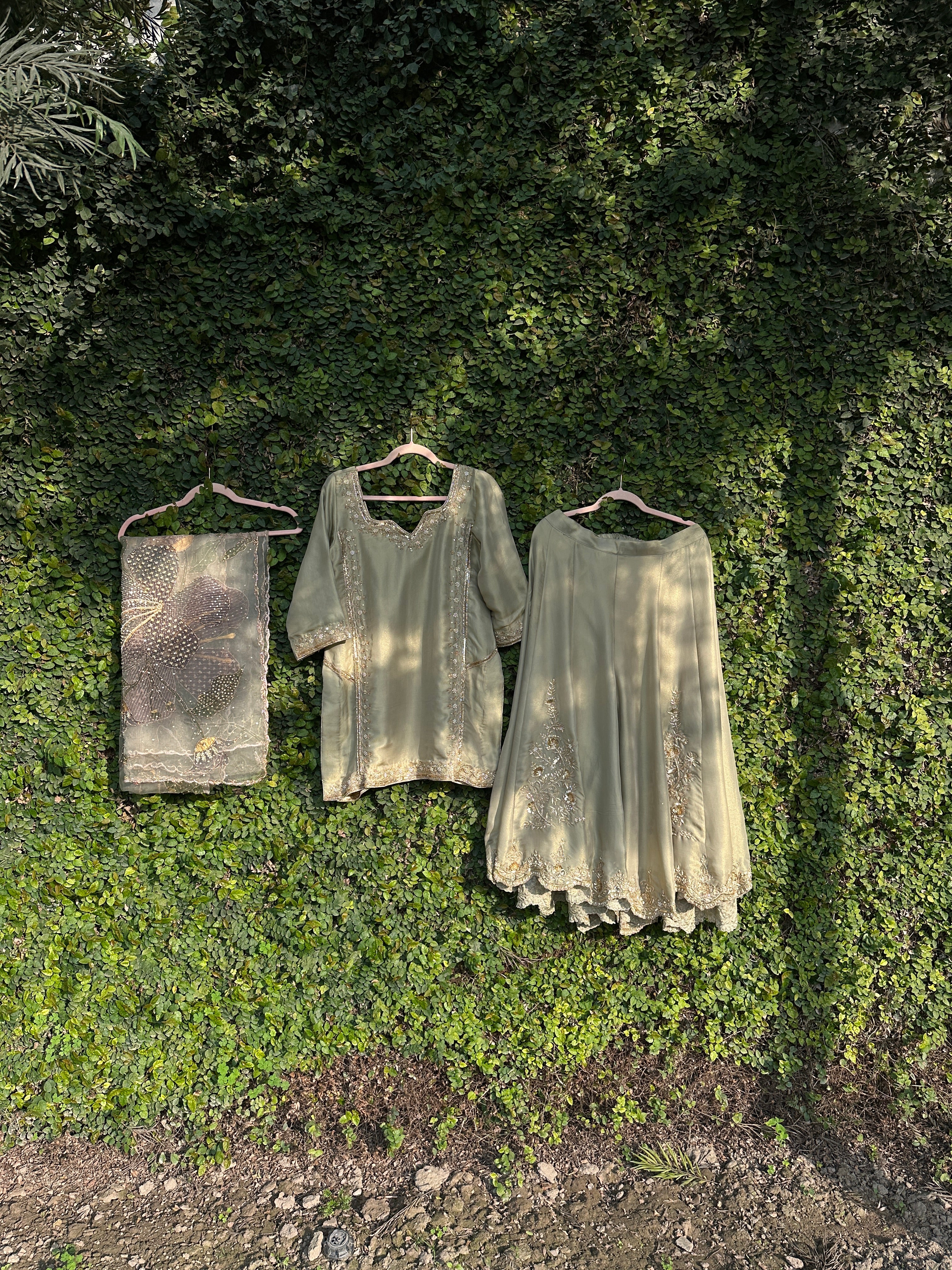 Sage Green 3 piece Sharara set