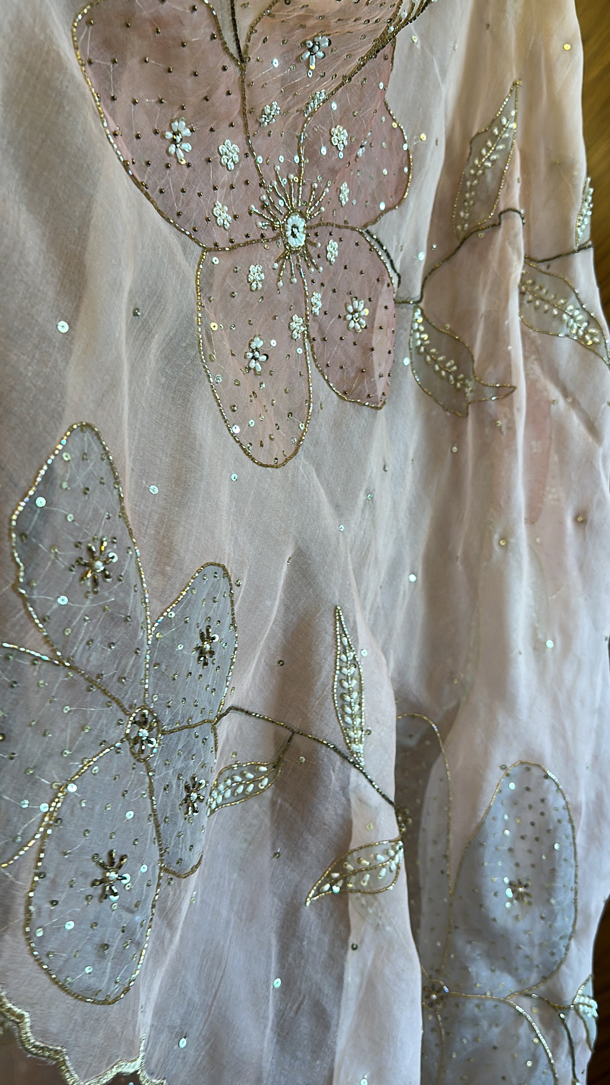 Blush Peach Silkpainted Pure organza dupatta