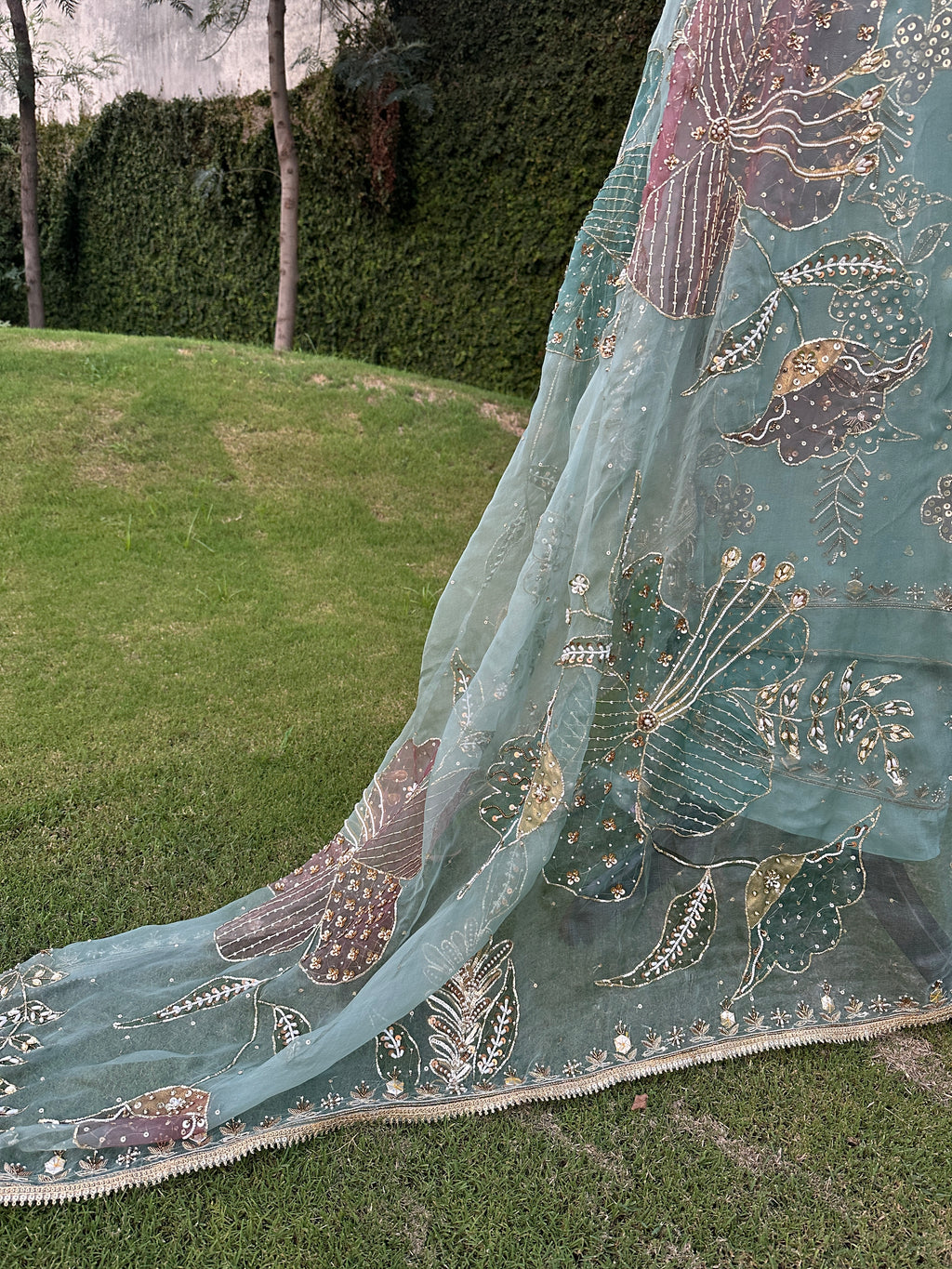 Powder Blue Silkpainted Embellished 3 piece Unstitched suit