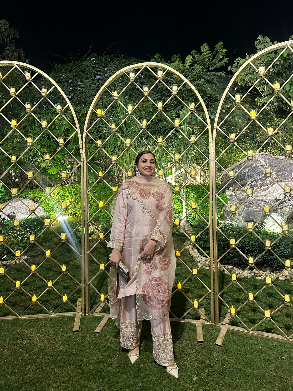Gulrukh Rose Silk Handpainted Suit