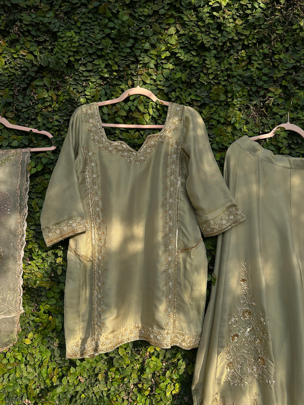 Sage Green 3 piece Sharara set