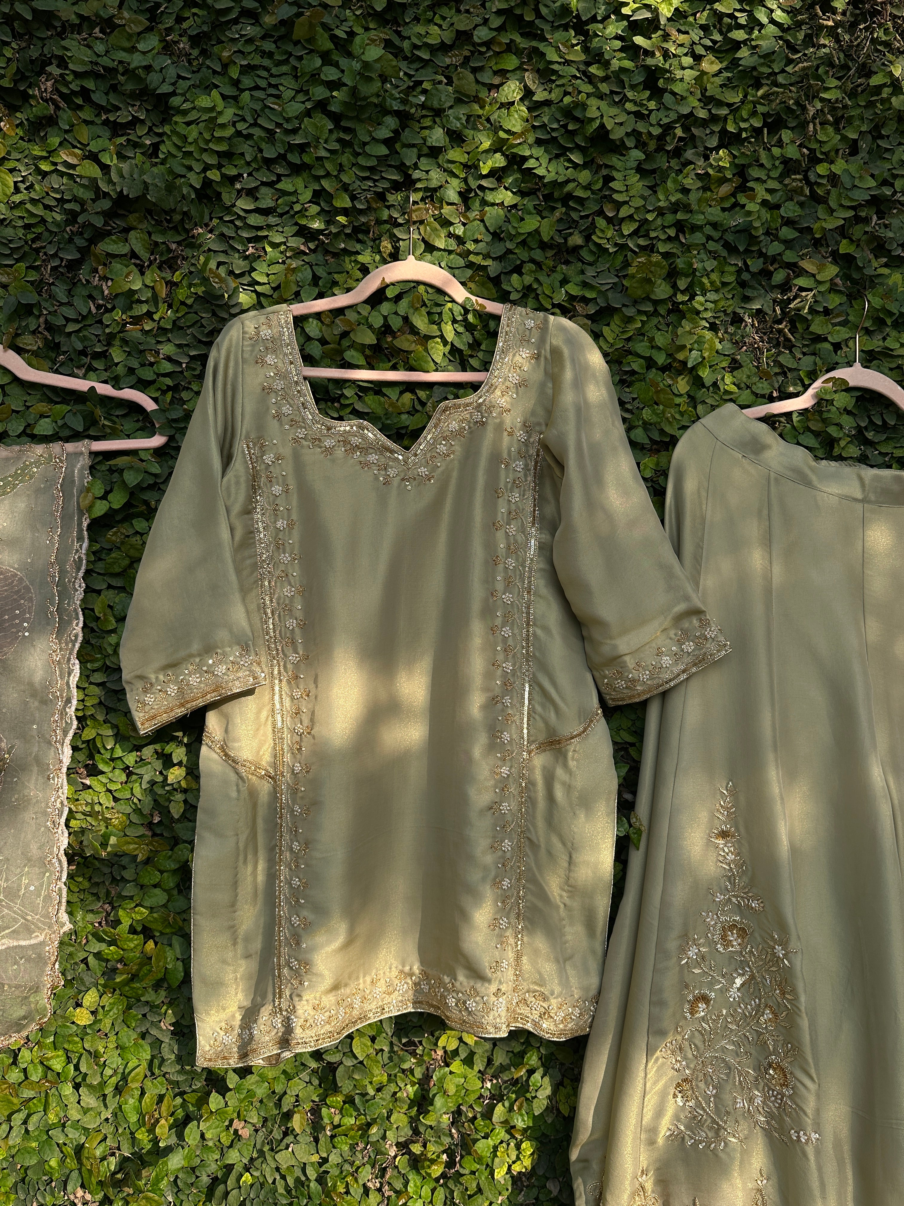 Sage Green 3 piece Sharara set