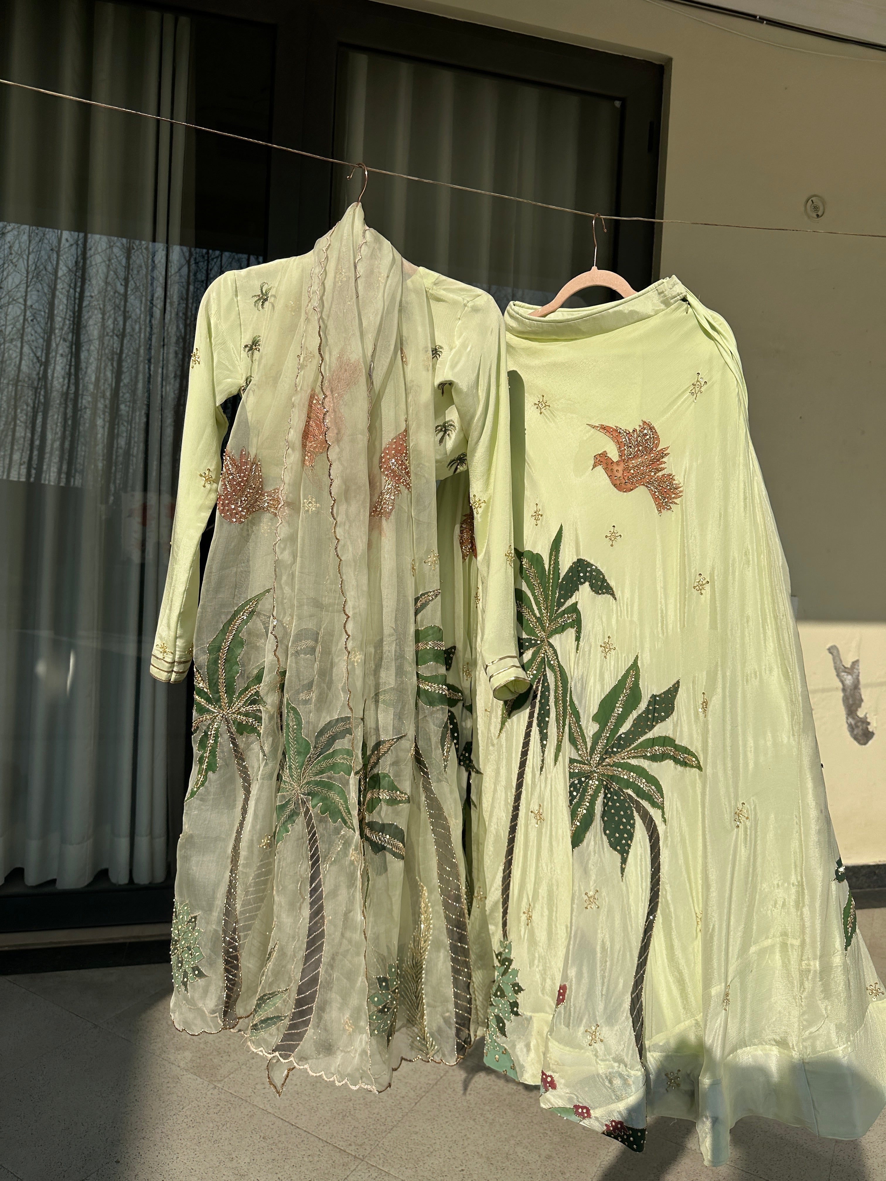 Palmé Handpainted Chiffon lehenga and blouse with Silkpainted organza dupatta