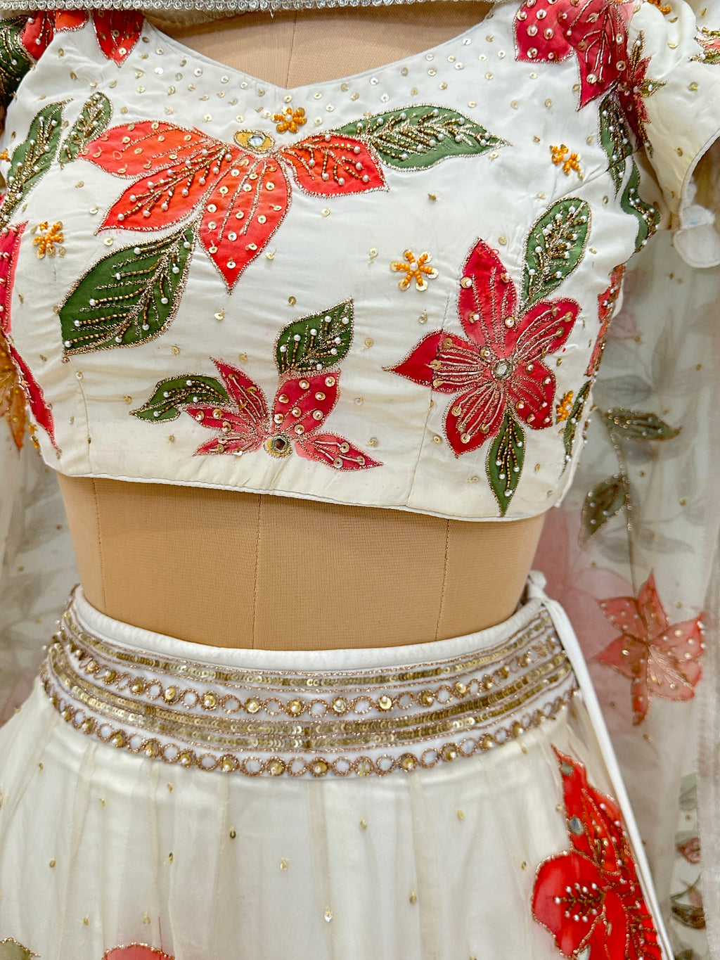 Meira Silkpainted Pure organza Lehenga blouse and dupatta set