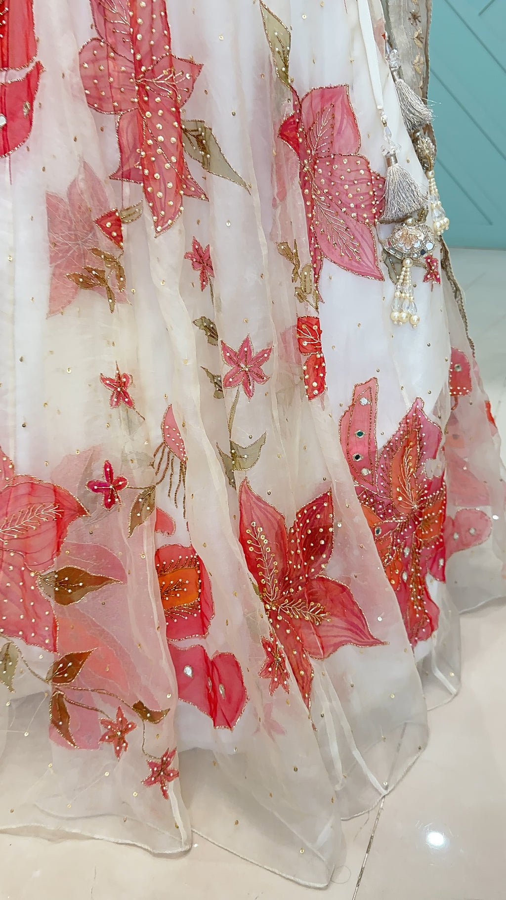 Meira Silkpainted Pure organza Lehenga blouse and dupatta set