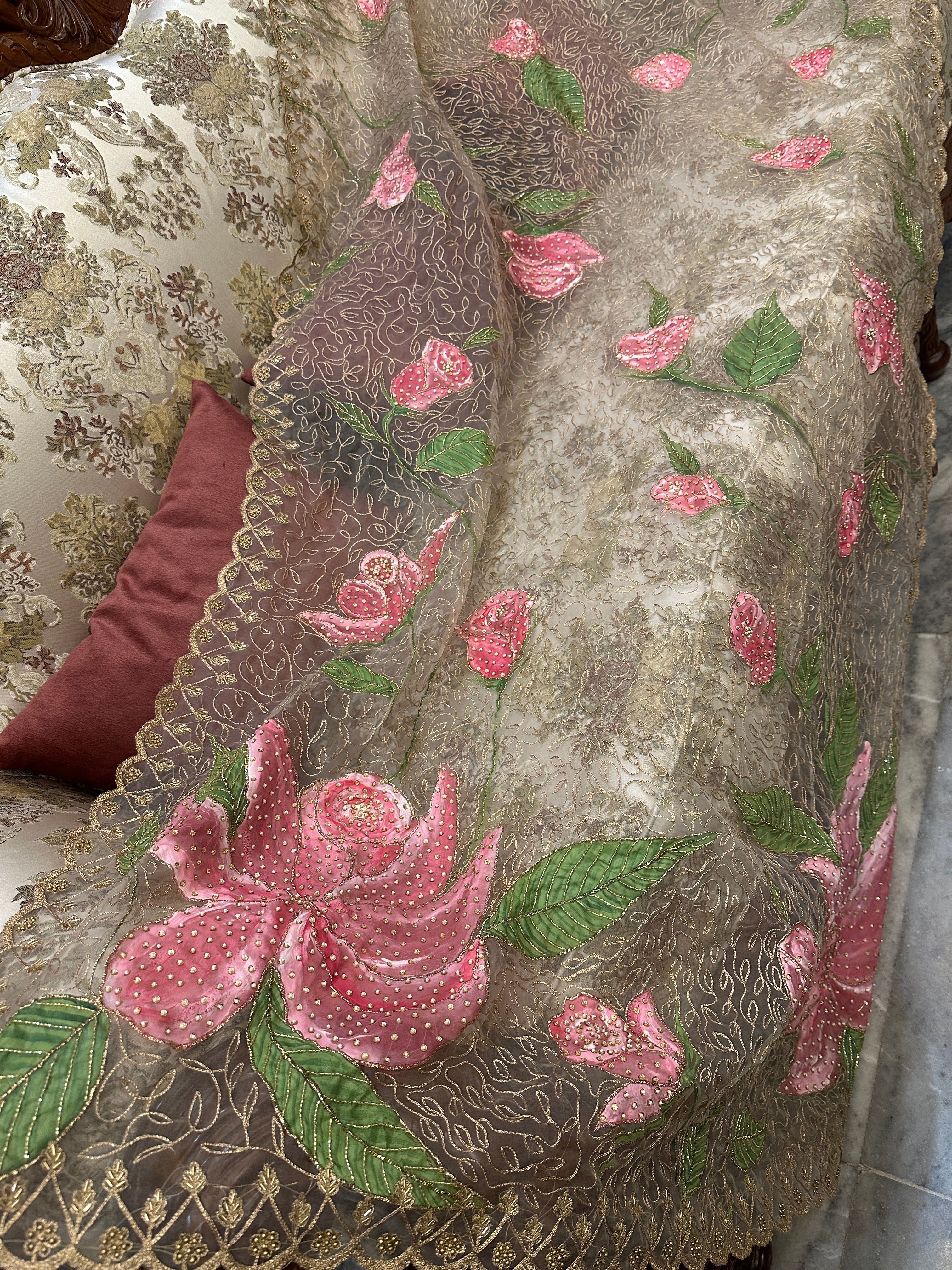 Saanjh Gulaab handpainted Embellished dupatta