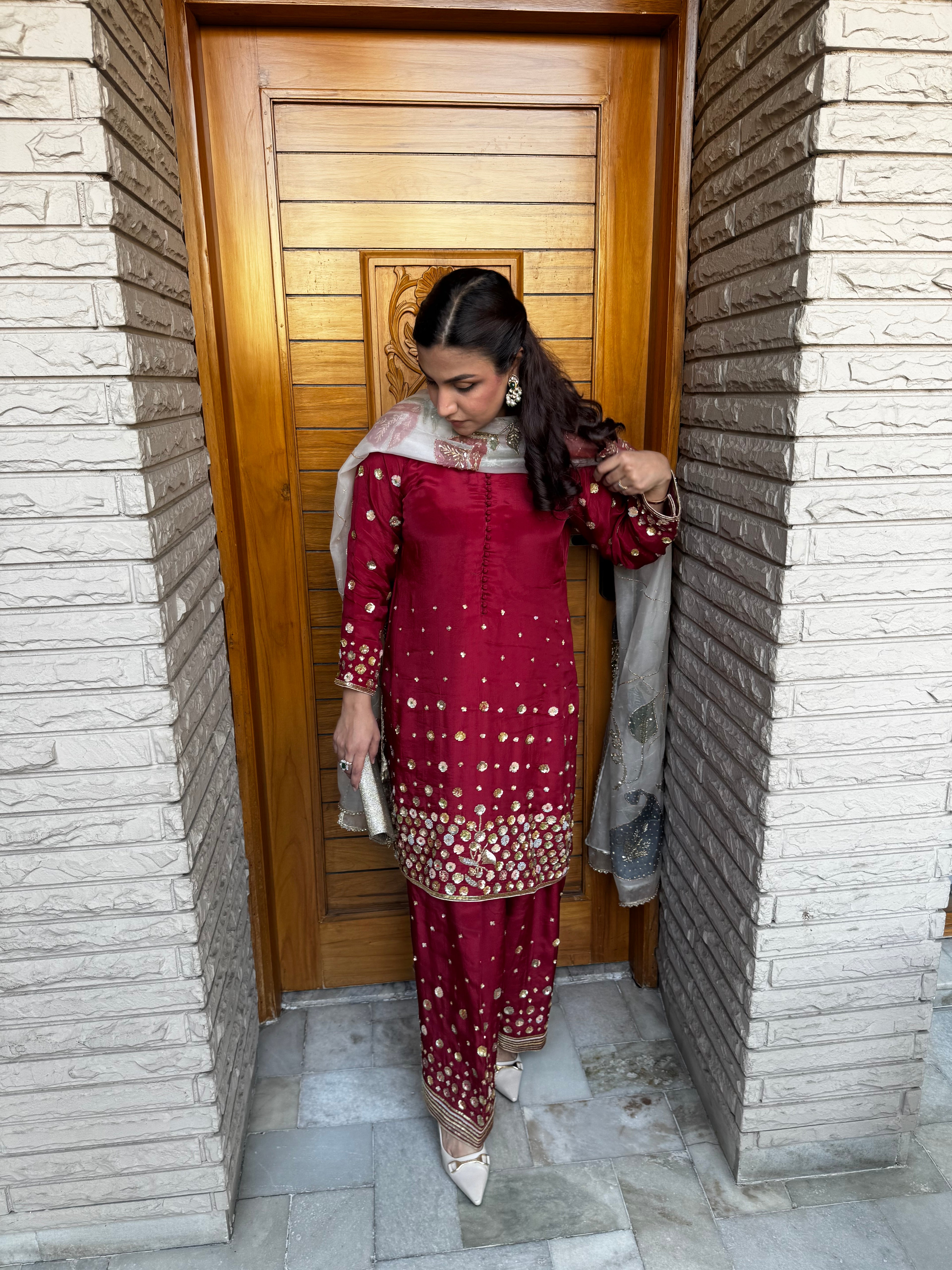 Sindoor Handpainted Silk Suit
