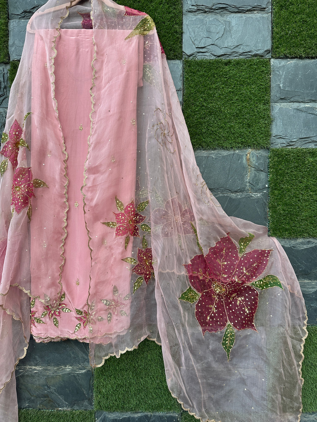 Gulaabi handpainted unstitched 3 piece set