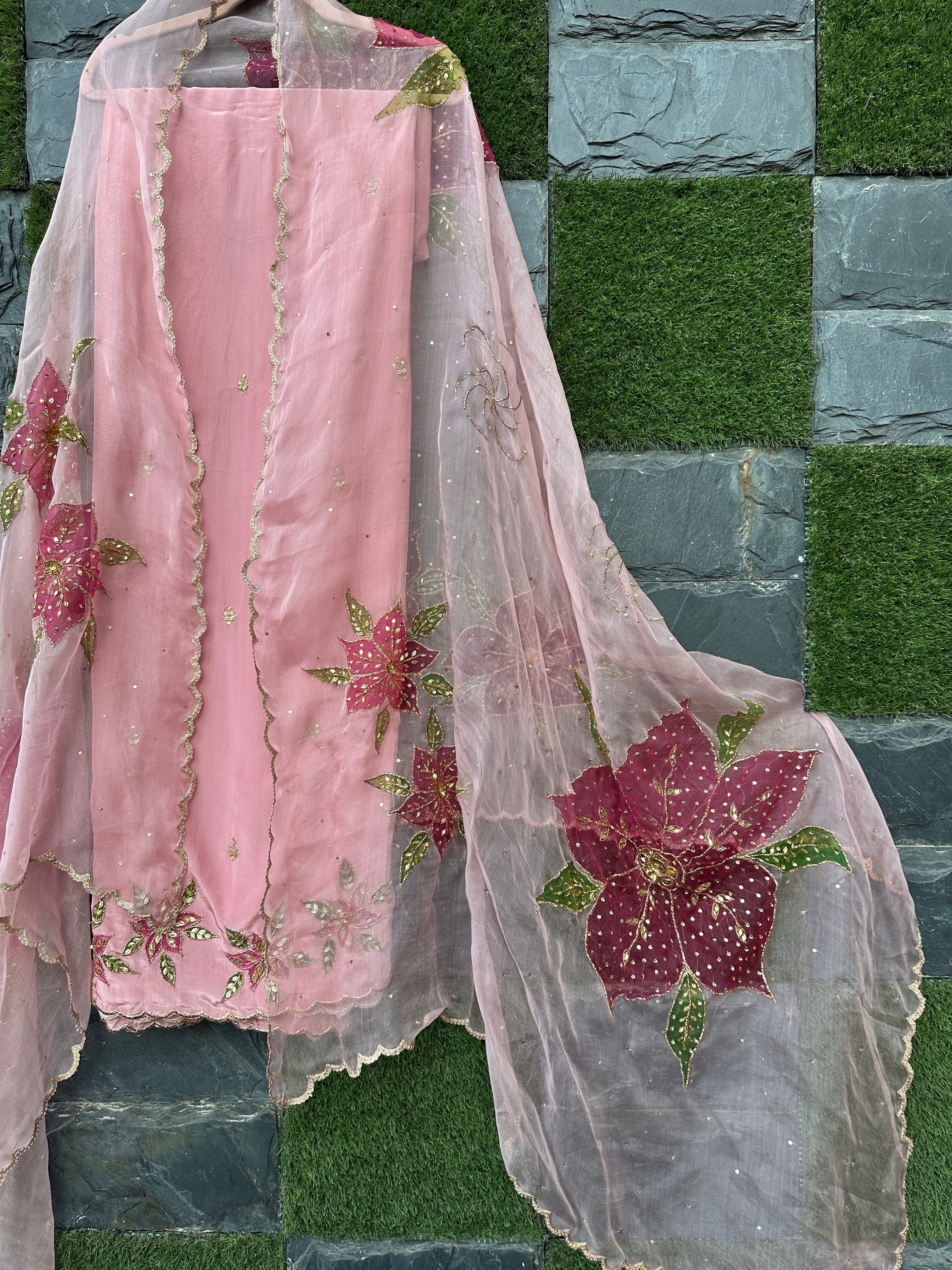 Gulaabi handpainted unstitched 3 piece set