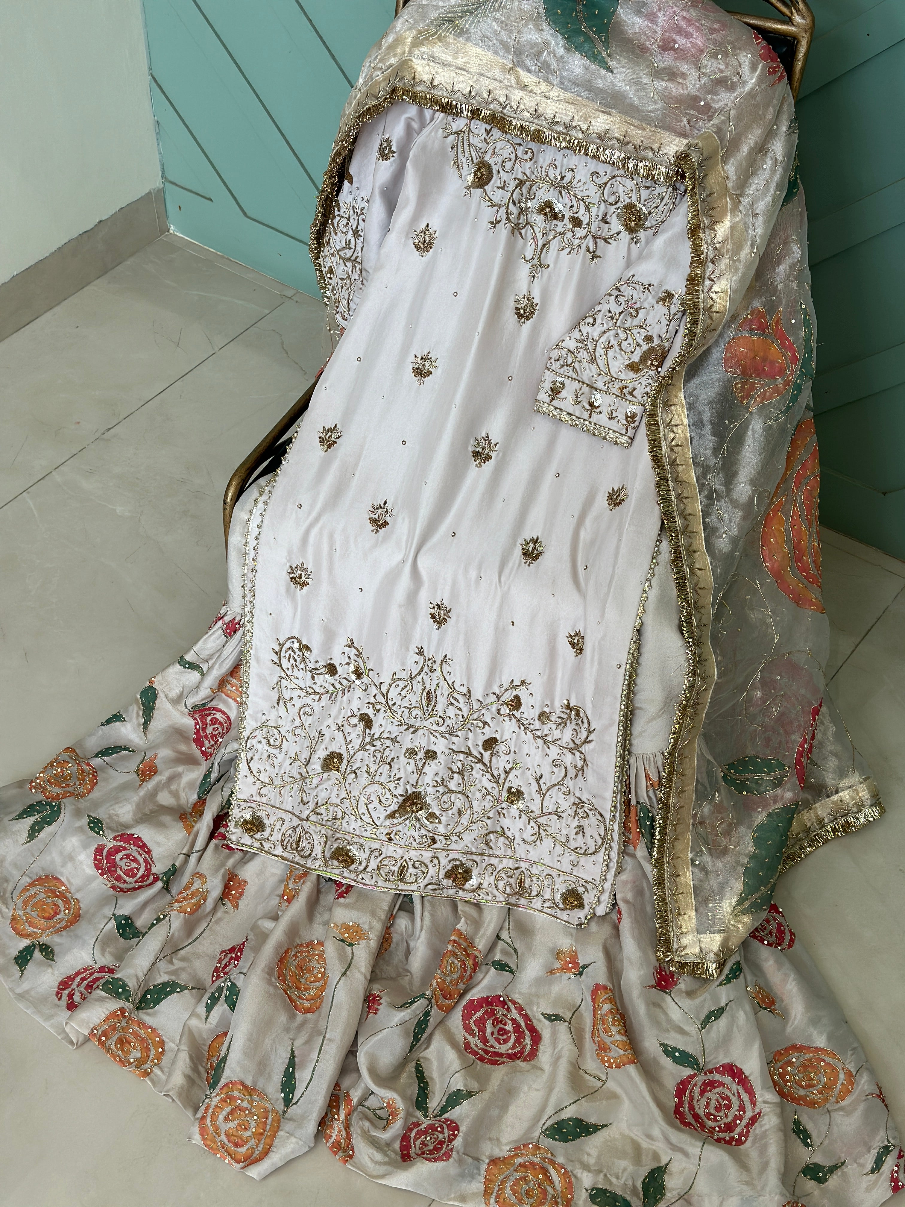 Ruhani Nikkah Handpainted 3 piece garara suit