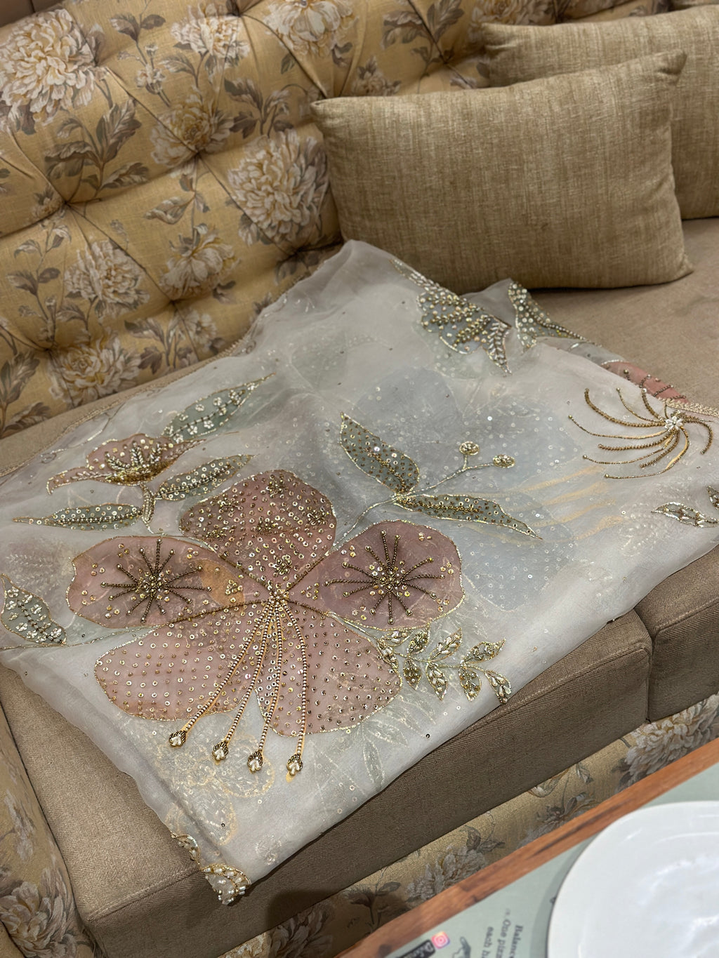 Ivory Silkpainted Pure organza dupatta