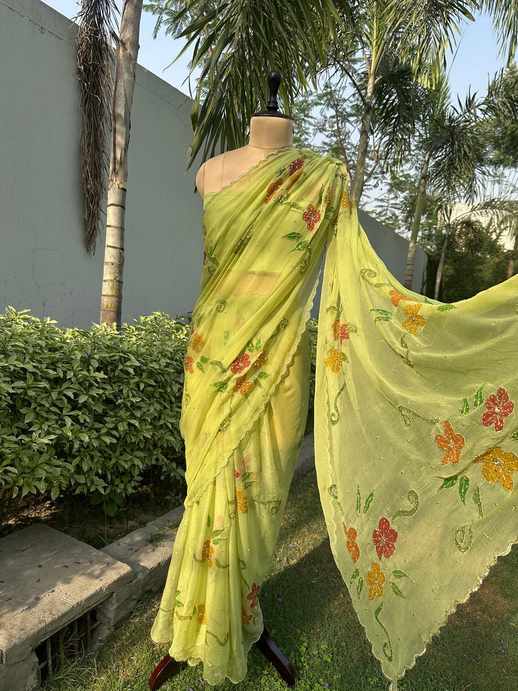 Meher Green Pure Chiffon saree