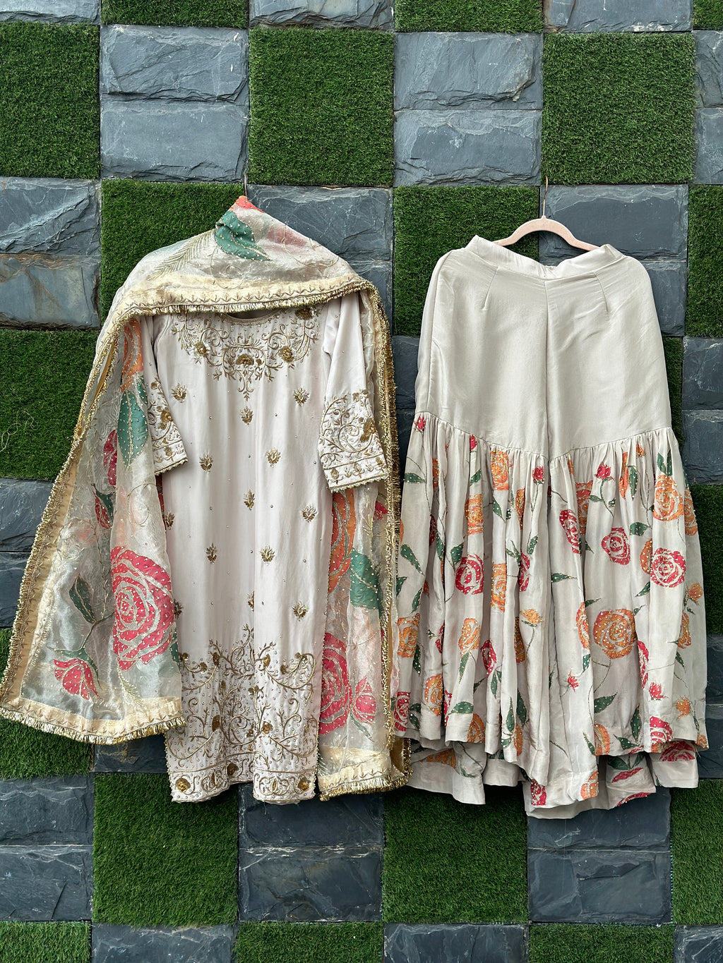 Ruhani Nikkah Handpainted 3 piece garara suit