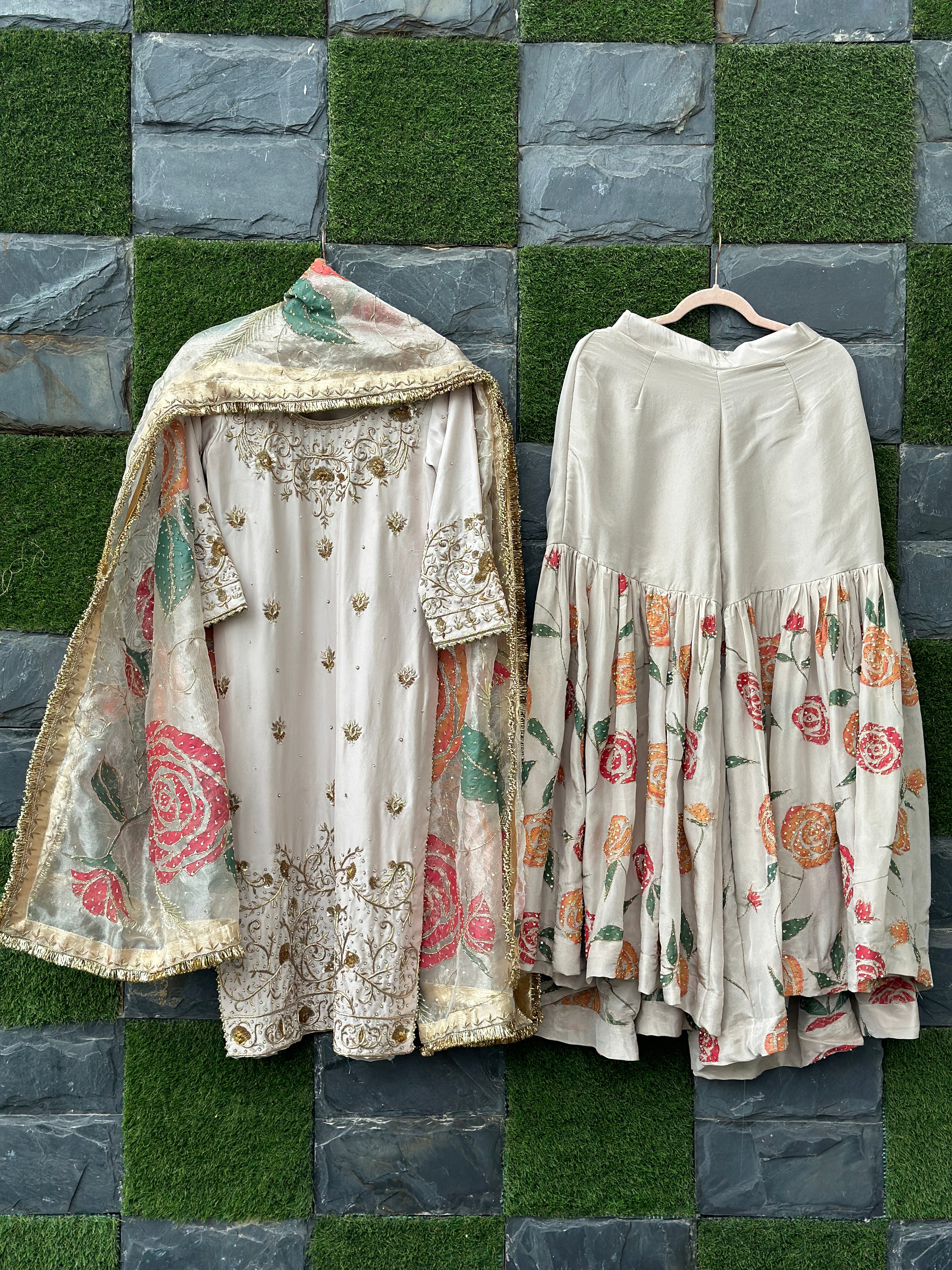 Ruhani Nikkah Handpainted 3 piece garara suit