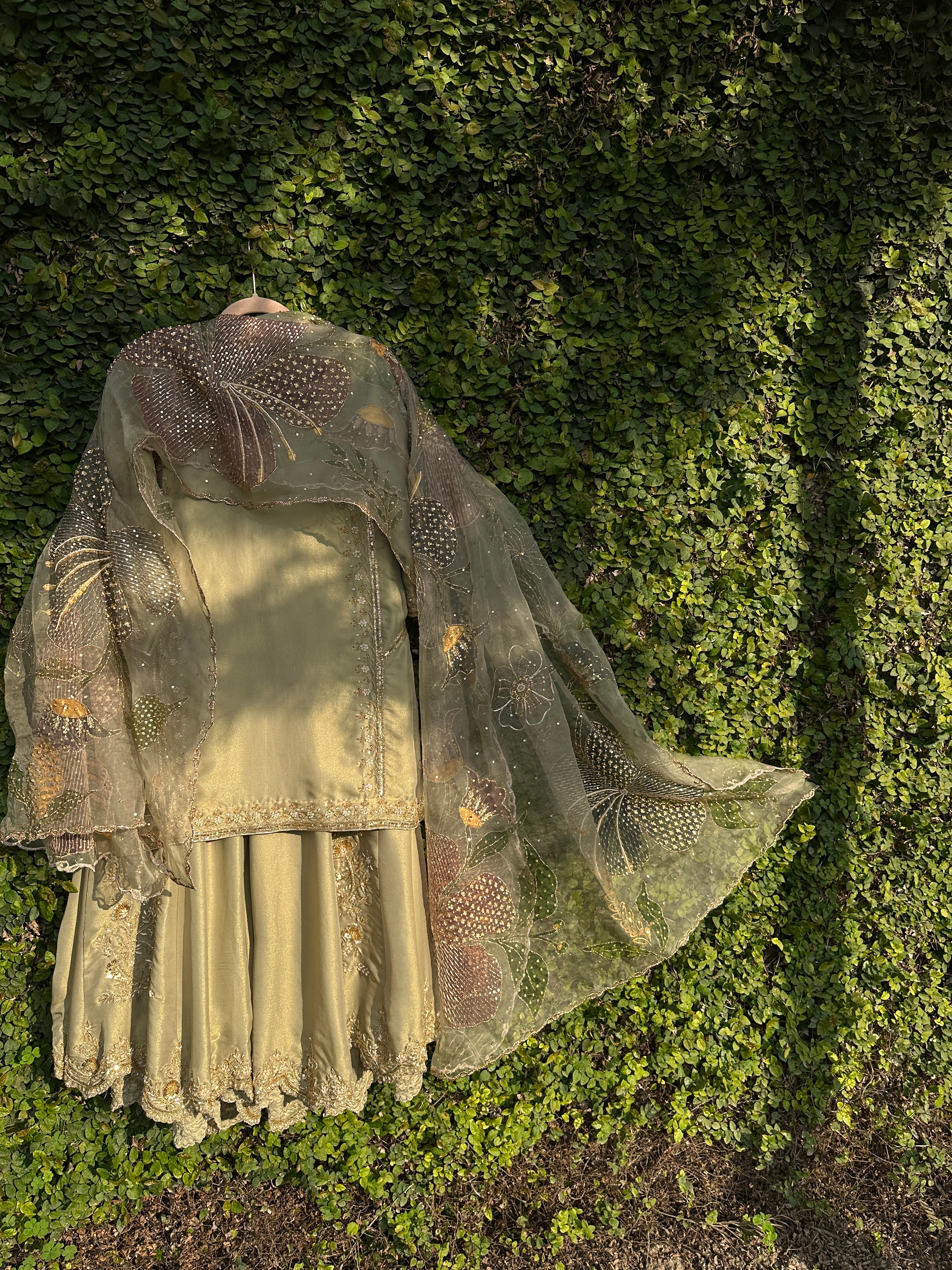 Sage Green 3 piece Sharara set