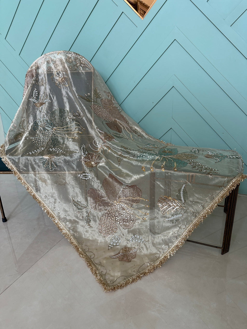 Nikkah Tissue handpainted dupatta