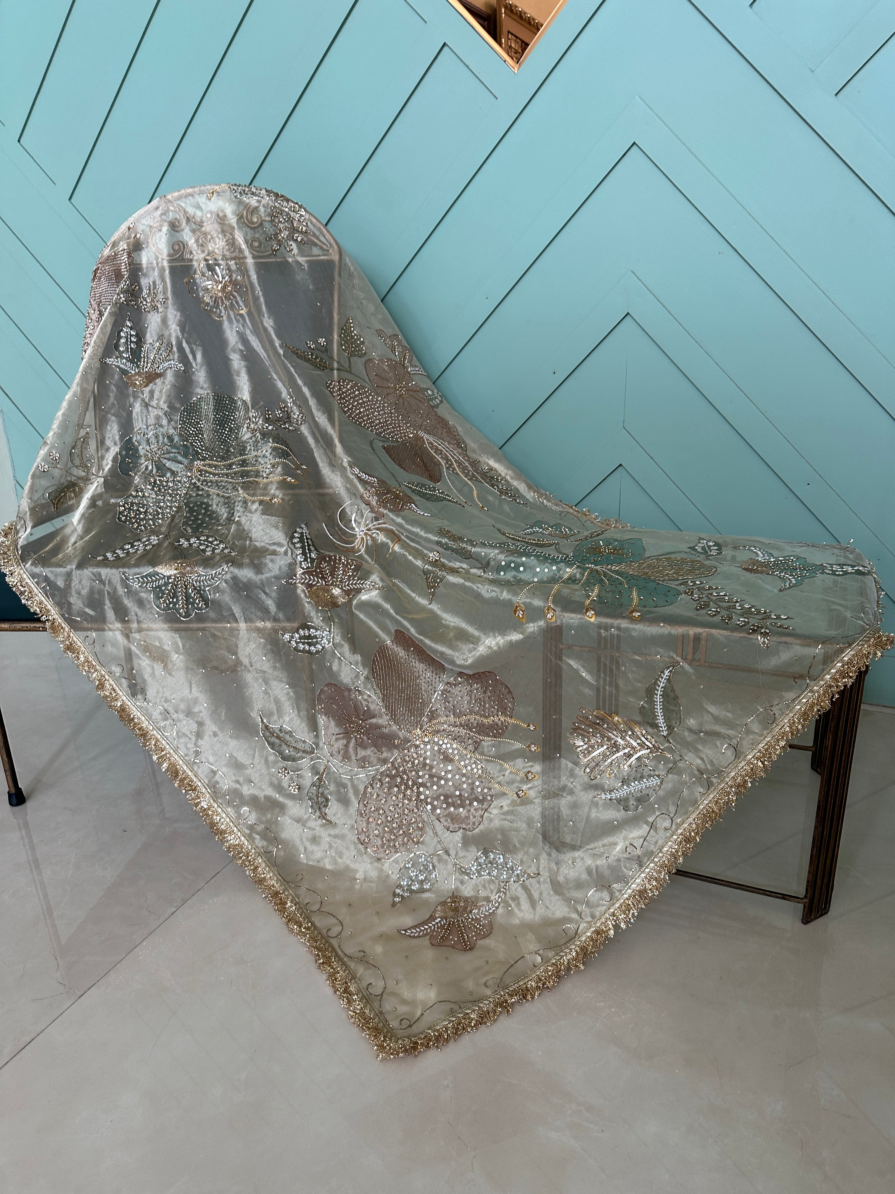 Nikkah Tissue handpainted dupatta