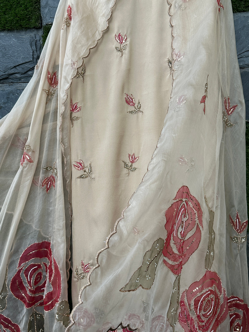 Beige Rosé Unstitched 3 piece set