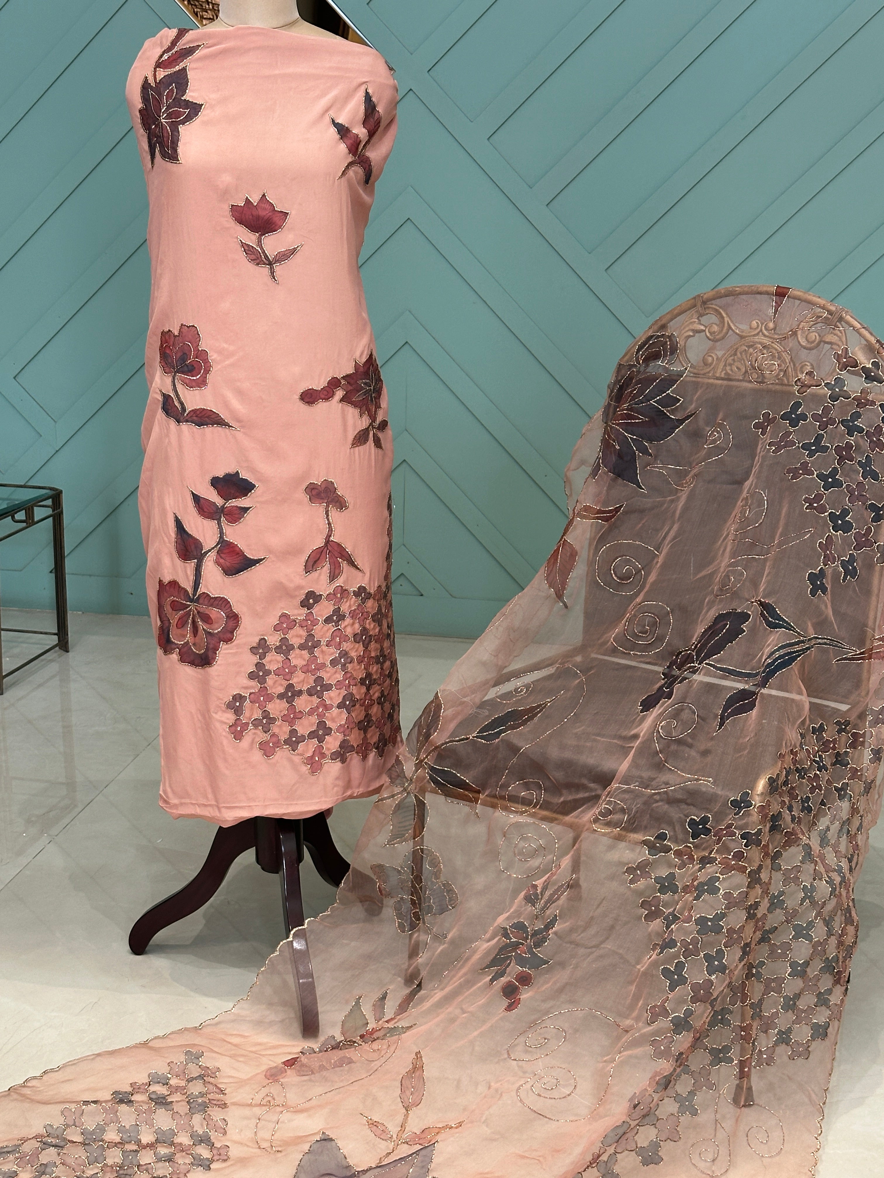 Coral Whisper unstitched 3 piece suit